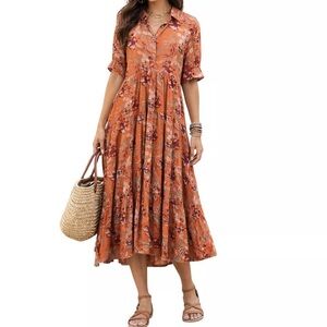 Natural Life Rebecca Orange Floral Midi Dress SIZE XS